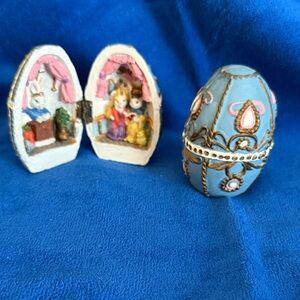 Pair of Decorative Easter Eggs with hinge and diorama.